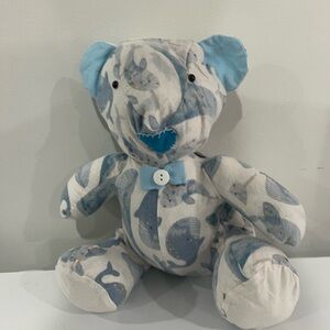 Blue and White Patterned Teddy Bear